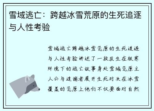 雪域逃亡：跨越冰雪荒原的生死追逐与人性考验